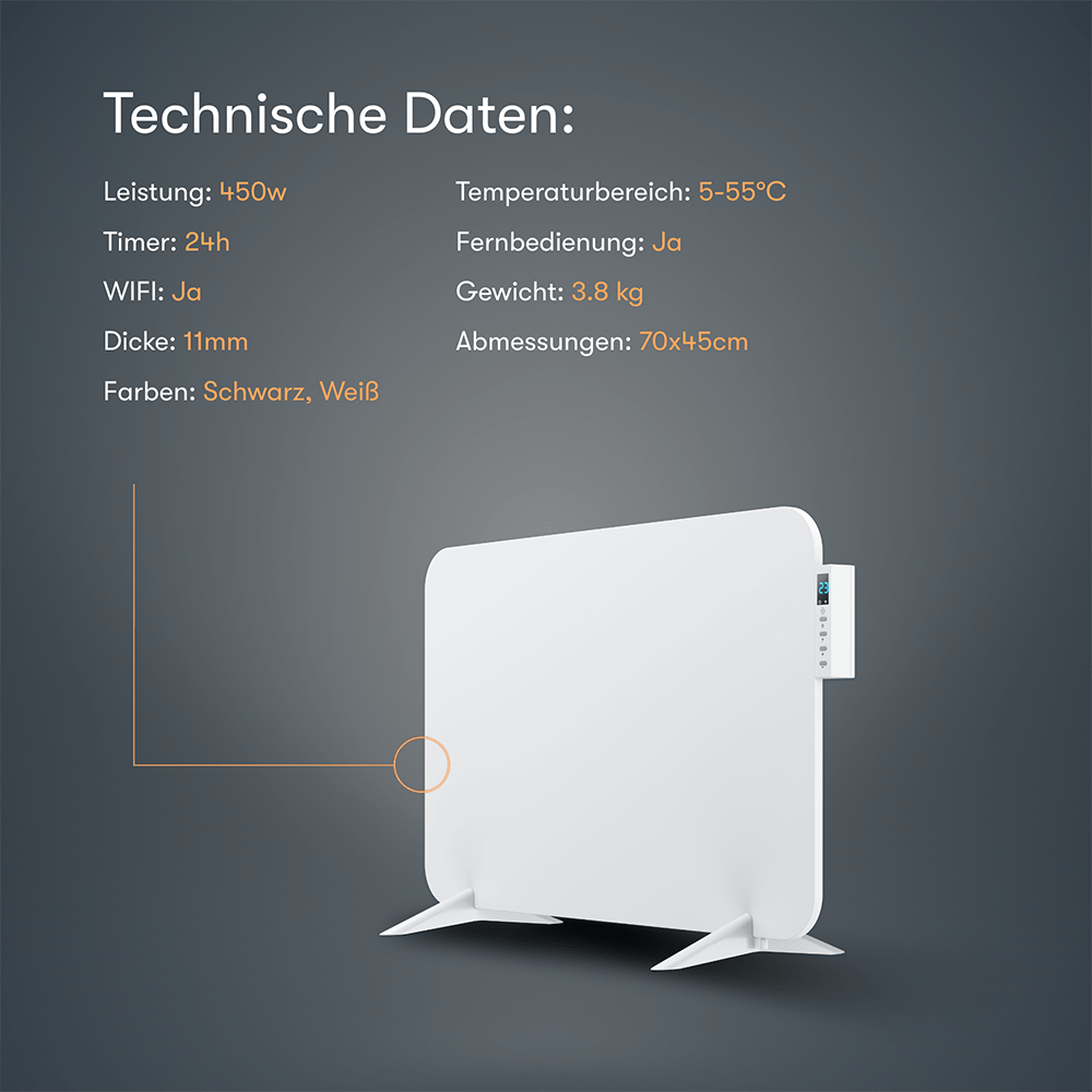 Metall Infrarotheizung 450W mit Smart Thermostat B - Ware - Bringer - Germany -