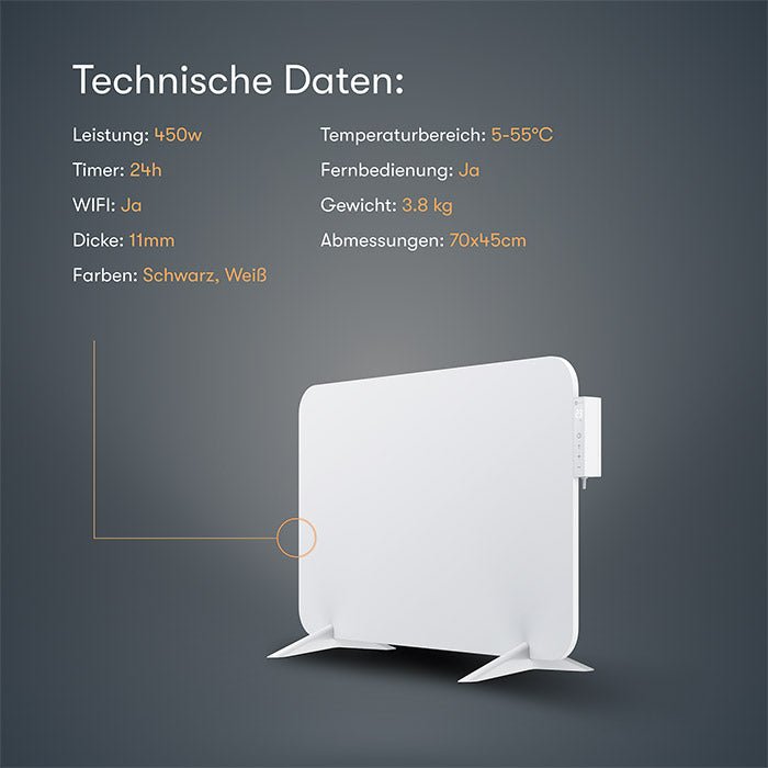 Metall Infrarotheizung 450W mit Smart Thermostat - Bringer - Germany -