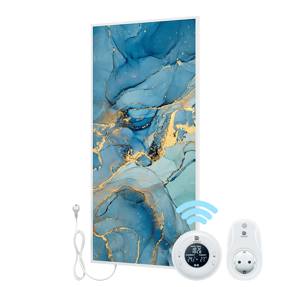 Bringer® Bild Infrarotheizung mit Rahmen - Fluid Art Marmor Optik, blau