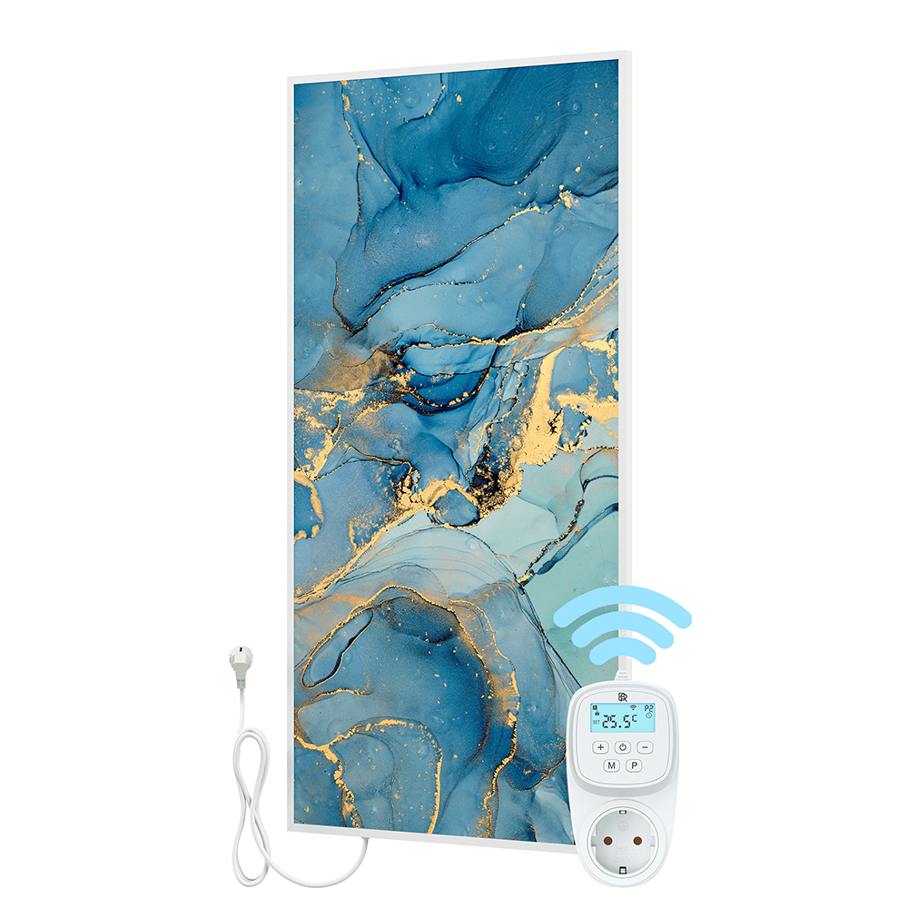 Bringer® Bild Infrarotheizung mit Rahmen - Fluid Art Marmor Optik, blau