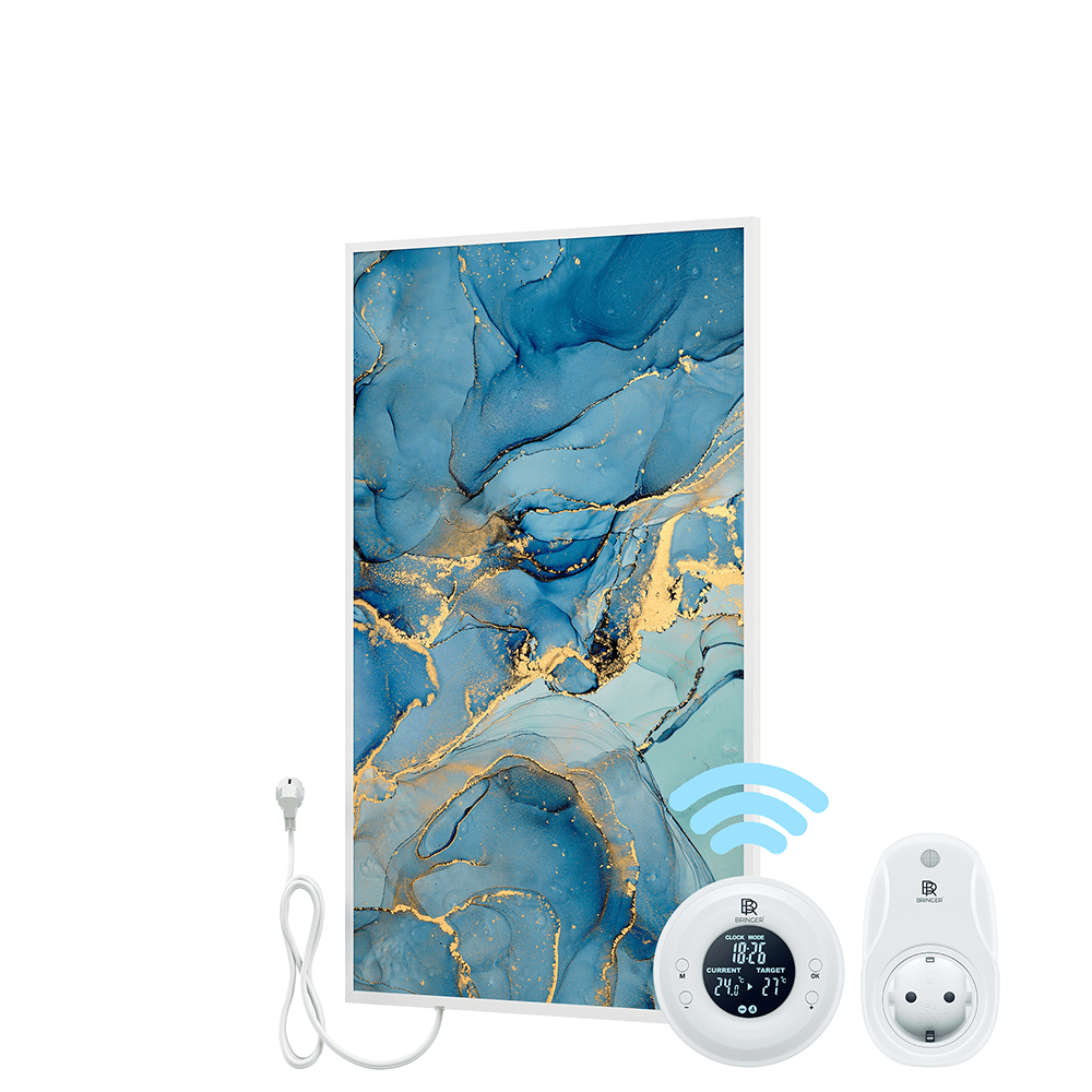 Bringer® Bild Infrarotheizung mit Rahmen - Fluid Art Marmor Optik, blau