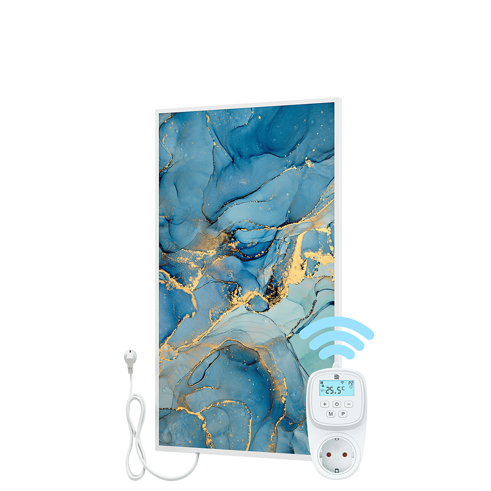 Bringer® Bild Infrarotheizung mit Rahmen - Fluid Art Marmor Optik, blau