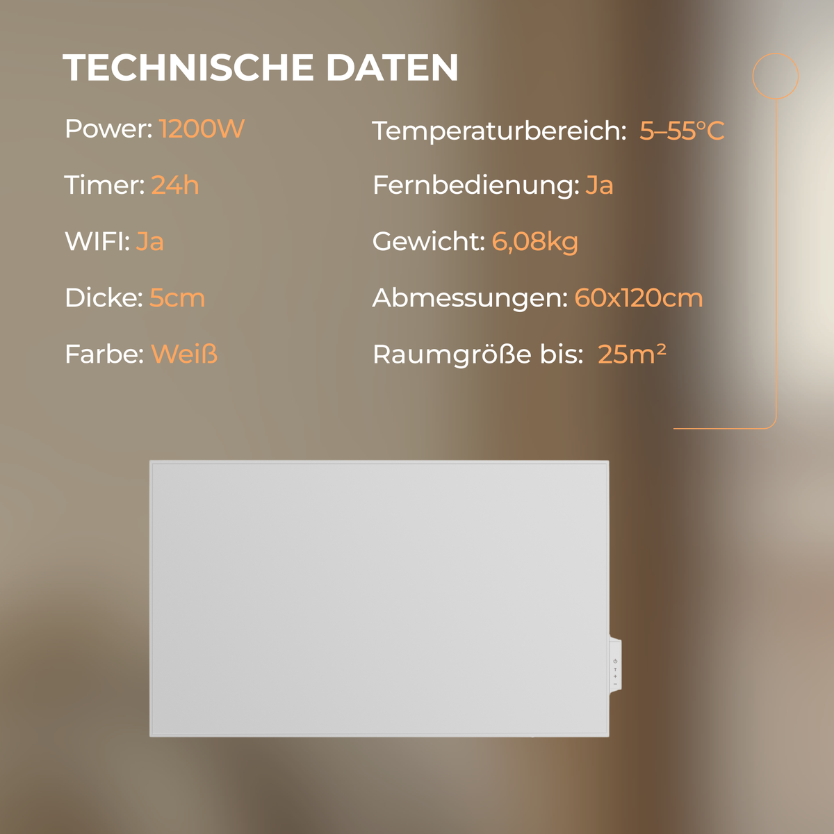 Infrarotheizung 1200 Watt mit Thermostat - Bringer-Germany-Infrarotheizung
